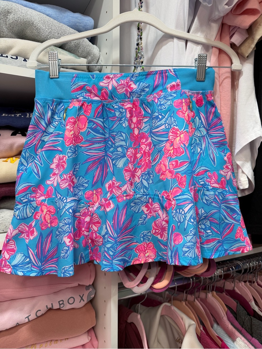 Lilly Pulitzer Turquoise Skort with Pink Floral Print, XS